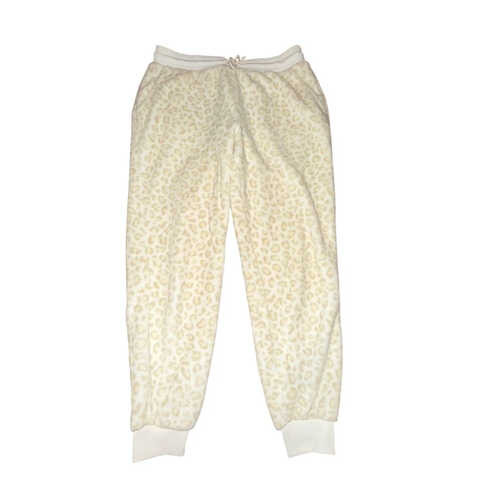 Old Navy Bunny Fur Jogger Pants Women's Size M Cream Beige Leopard Pockets